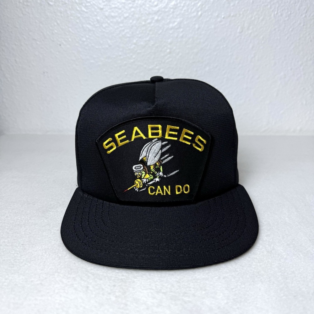 Seabees Can Do SnapBack Hat Black Adjustable Cap HMC Honors Navy Military